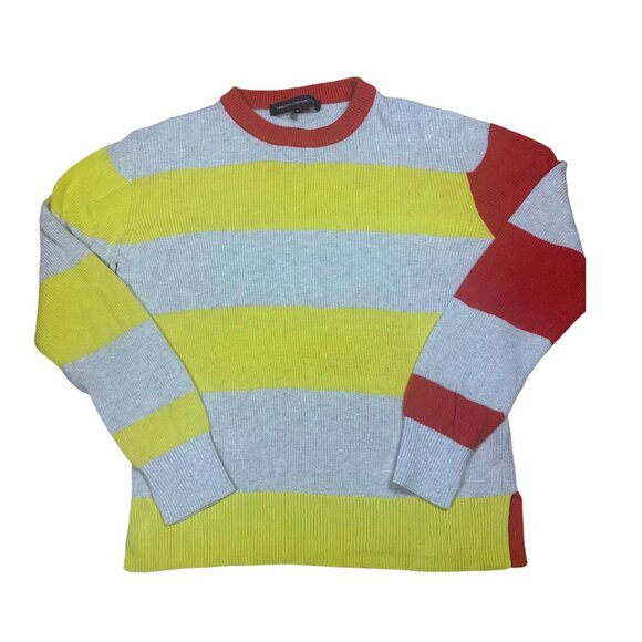 French Connection Striped Sweater Gray Yellow Orange Cotton Size M - Picture 2 of 7